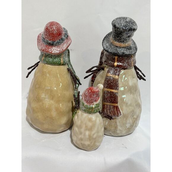 VINTAGE CHRISTMAS DECOR pottery SNOWMAN FAMILY W/ MIRROR HAND PAINTED Country - Picture 3 of 16